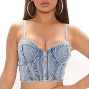 Fashion Nova Denim Zip-Up Crop Top